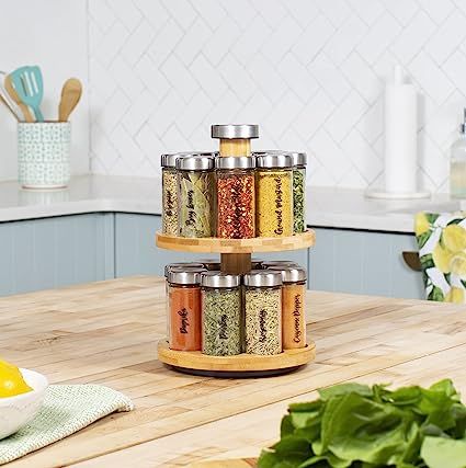 Orii 16 Jar Spice Rack with Spices Included - Rotating Countertop