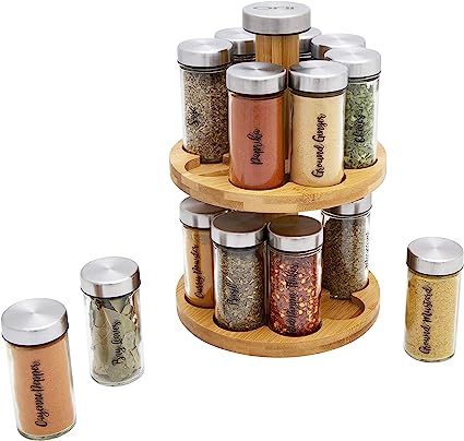 Orii 16 Jar Spice Rack with Spices Included - Rotating Countertop 2 Tier  Tower Organizer for Kitchen
